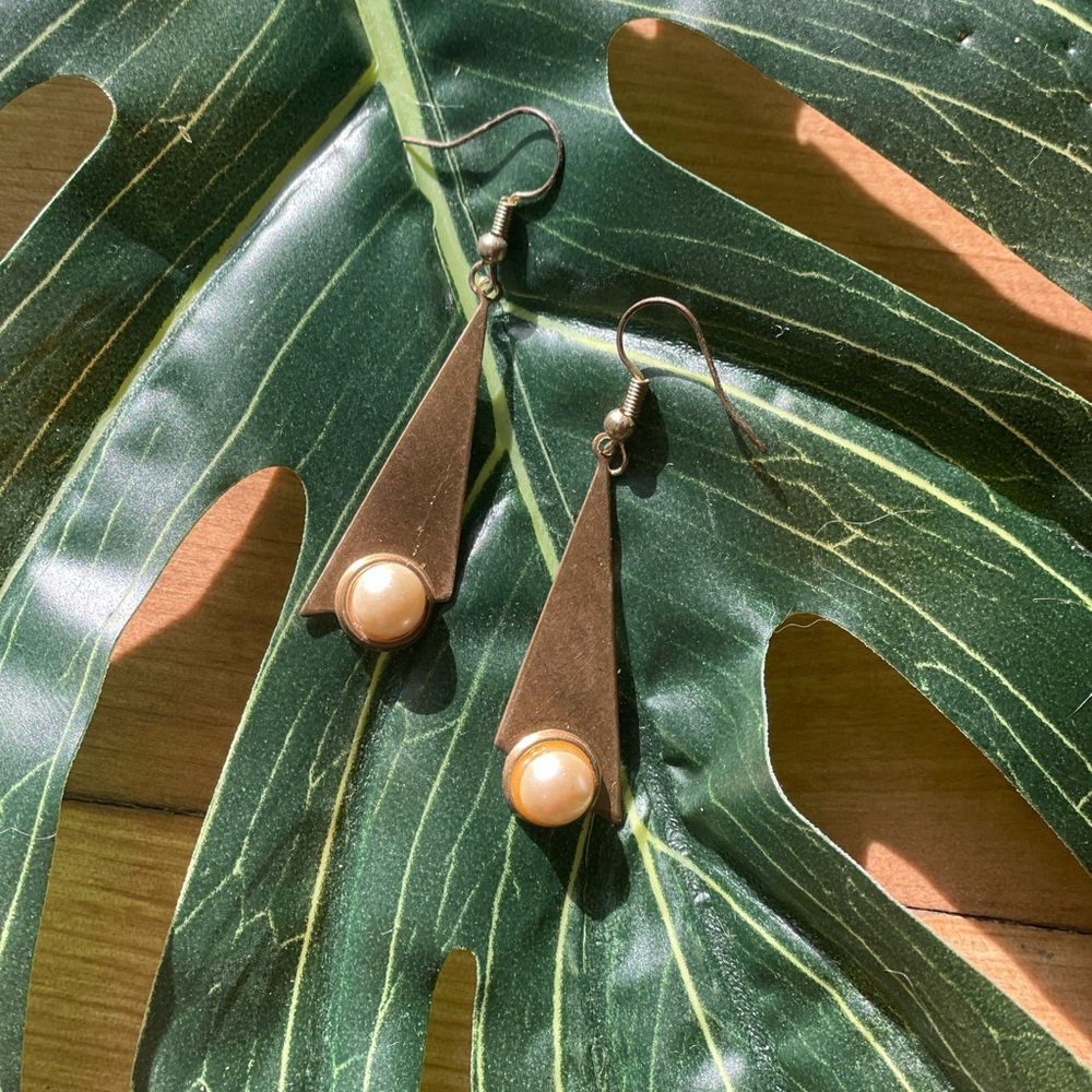 Golden Faux Pearl Earrings